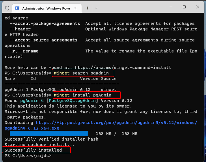 winget-search-pgadmin