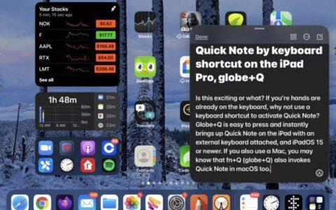 使用键盘快捷键 globe q 在 ipad 上打开快速笔记
